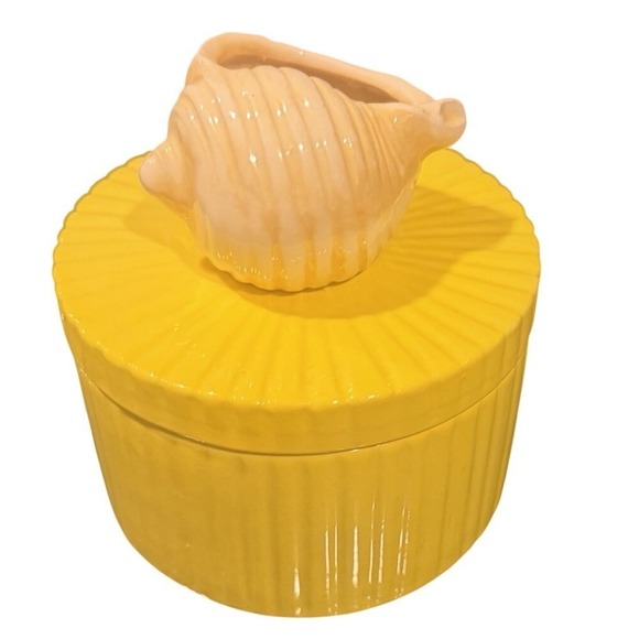 Fitz and Floyd Other - Vintage 1975 Fitz and Floyd Yellow Seashell Ceramic Canister Trinket Box 70s